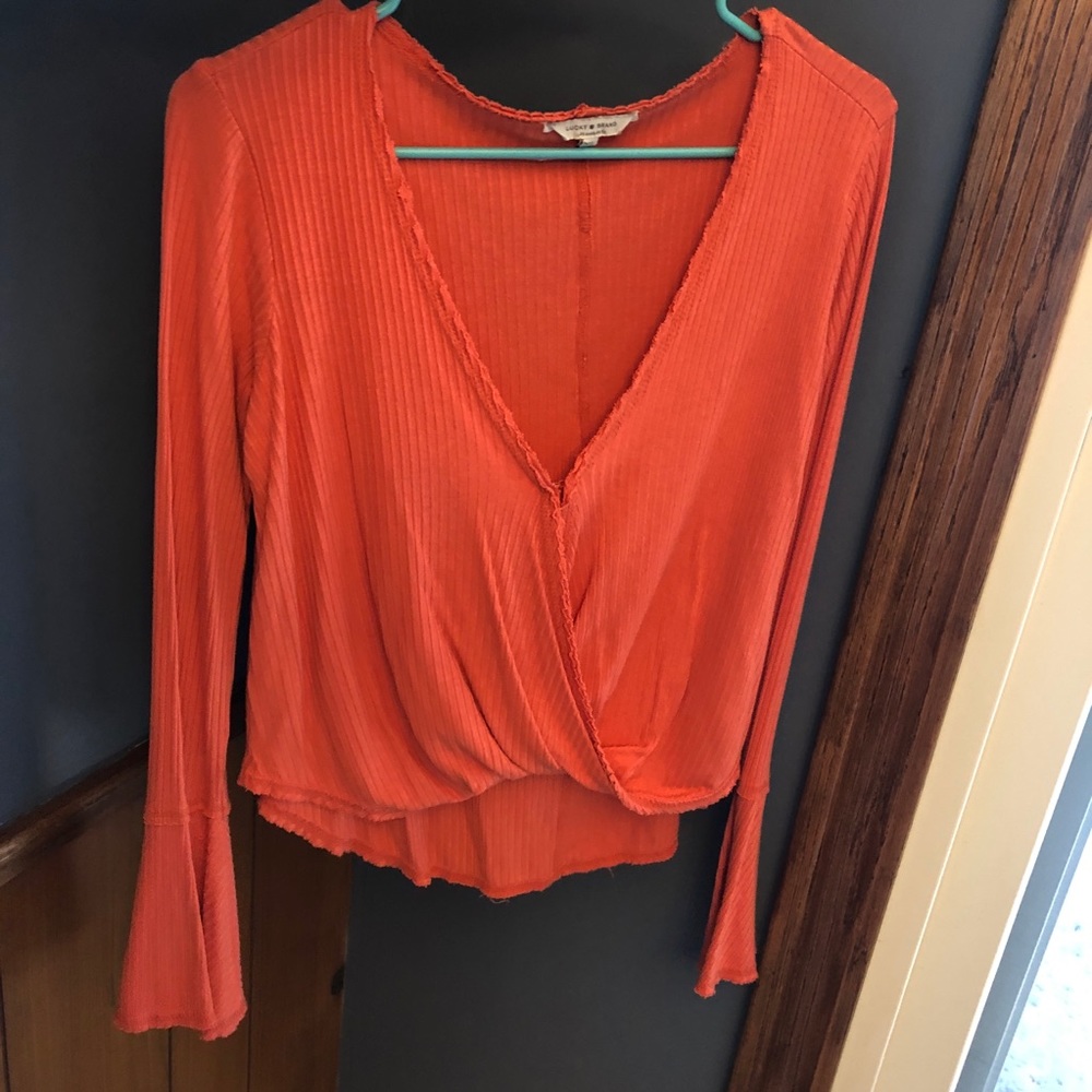 Lucky Brand Faux Wrap Top - Coral